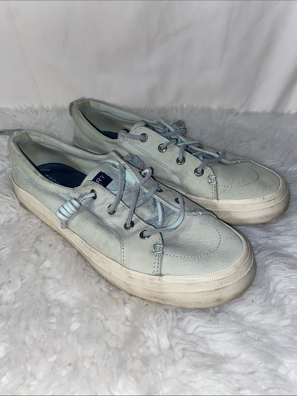 Sperry Mint Green Leather Crest Vibe Canvas Low-Top Sneakers